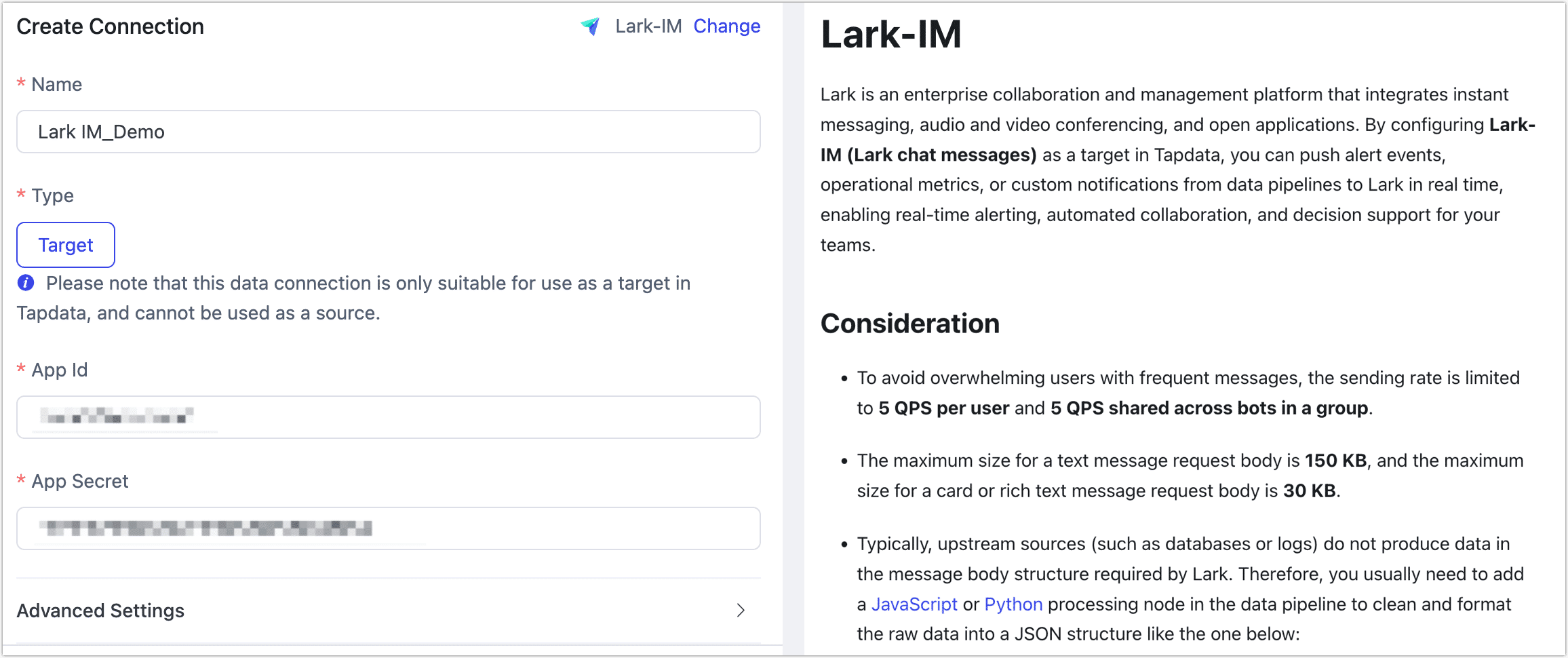 Lark IM Connection Settings